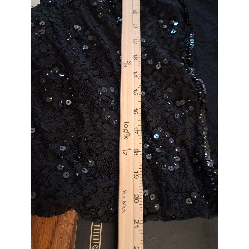 Vintage Black Floral Lace Sequin Open Front Shrug Cardigan Jacket Womens 18